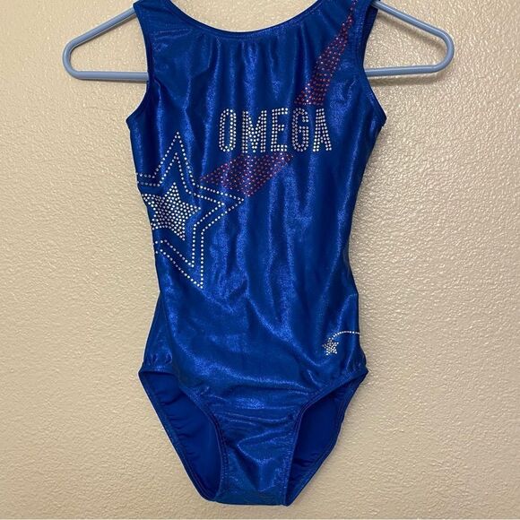 Destira elite gymnastics tank blue foil sleeveless leotard Jar/ SA adult small - Picture 1 of 8